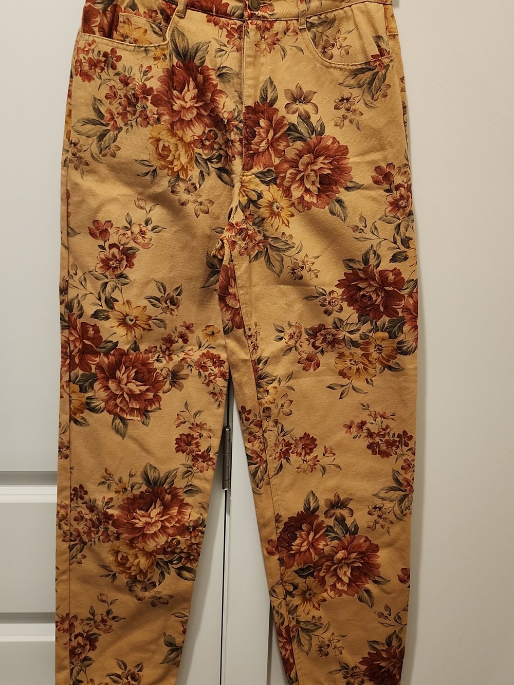 Talbots Floral High-Rise Pants in Mustard Yellow and Rust